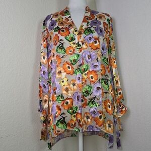 Alice + Olivia Sheila Blouson Floral Silk-Blend Blouse – Women’s Medium